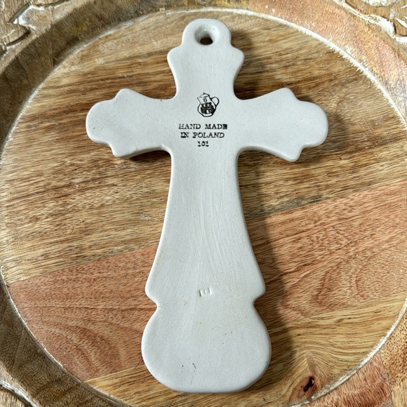 POLISH POTTERY CROSS AND PRAYING ANGELS ORNAMENT SET - Picture 5 of 13